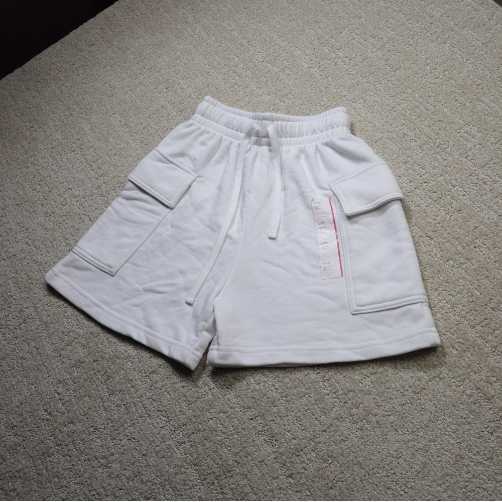 Wild Fable White High Rise Cargo Sweat Shorts XXS NWT Drawstring Fleece